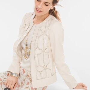 Chico's faux, leather jacket, black label collection in natural cream